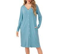 Sopesil Women's Nightdress Long Sleeve Ladies Nighties for Women V Neck Soft Button Down Classic Nightgowns for Women Sleepwear Nightwear, Light green, XXL