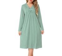 Sopesil Women's Nightdress Long Sleeve Nighties for women V Neck Soft Lace Classic Ladies Nightgowns Sleepwear Ladies Nightwear, Light green, XXL