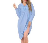 Sopesil Women's Nightdress Long Sleeve Nighties for women V Neck Soft Lace Classic Ladies Nightgowns Sleepwear Ladies Nightwear, Light blue, XXL