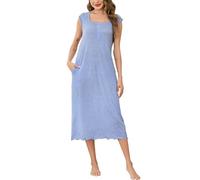 Sopesil Women's Nightdress Sleeveless Nighties for women V Neck Soft Long Ladies Nightgowns Womens Chemise Sleepwear Nightwear, Light blue, S