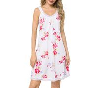 Sopesil Women's Nightdress Sleeveless Soft Nighties for Women Lace Chemise Nightshirt Sexy Nightgowns Sleeveless Nightwear Sleepwear, White print, XXL