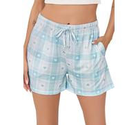 Sopesil Women's Pyjama Bottoms Ladies Pj Shorts Soft Cute Printed Sleeping Shorts with Pocket Pyjamas Drawstring Trousers Lounge Pants,Blue,L