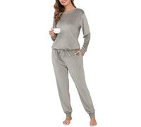 Sopesil Womens Pyjamas Velour Ladies PJs Set Warm Fluffy Pyjamas for Women Winter Long Sleeve 2 Piece Nightwear Fleece Soft Loungewear Sleepwear Cosy with Pockets, Grey, XL