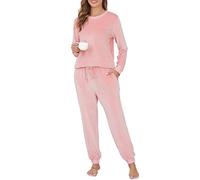 Sopesil Womens Pyjamas Velour Ladies PJs Set Warm Fluffy Pyjamas for Women Winter Long Sleeve 2 Piece Nightwear Fleece Soft Loungewear Sleepwear Cosy with Pockets, Pink, XXL