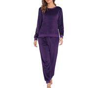 Sopesil Womens Pyjamas Velour Ladies PJs Set Warm Fluffy Pyjamas for Women Winter Long Sleeve 2 Piece Nightwear Fleece Soft Loungewear Sleepwear Cosy with Pockets, Dark purple, XXL