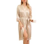 Sopesil Women's Satin Dressing Gowns Lightweight Ladies Kimono Morning Robes for Women Bridal Lace Soft Sleepwear Loungewear, Champagne, L