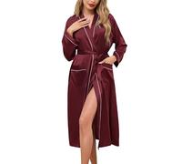 Sopesil Women's Satin Dressing Gowns Long Ladies Kimono Lightweight Morning Robes Bridal Soft Wedding Party Sleepwear V-Neck, Purple red,L