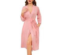 Sopesil Women's Thin Dressing Gown Long Robes Lightweight Nightwear Robes Luxury Soft V-Neck Kimono Sleepwear Loungewear A-Flesh pink,M