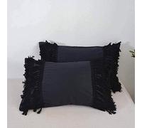Sophia-Art Bed Fringes Bedding Pom Pom UO Pillow Throw Cover Cushion Bed Bohemian Sham Sofa Tassels Cotton Pillow Cover Set of 2 (Black Big Tassels, 12x20 Inches)