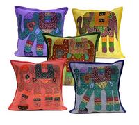 Sophia Art by Indian Handmade Elephant Cushion Cover 16 X 16 Inches Set of 5 Pcs (Multi)