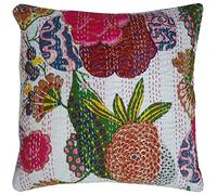 Sophia-Art Chic Decorative Cover Bohemian Hippie Sofa Pillow Case Fruit Handmade Cushion Kantha Cotton Throw Boho Pillow Covers (White, 16" x 16")