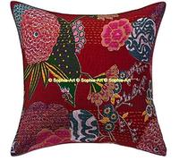 Sophia-Art Chic Decorative Cover Bohemian Hippie Sofa Pillow Case Fruit Handmade Cushion Kantha Cotton Throw Boho Pillow Covers (Brownish Red, 24" x 24")