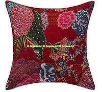 Sophia-Art Chic Decorative Cover Bohemian Hippie Sofa Pillow Case Fruit Handmade Cushion Kantha Cotton Throw Boho Pillow Covers (Brownish Red, 20" x 20")