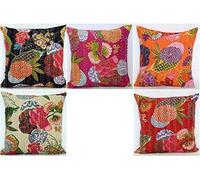 Sophia-Art Chic Decorative Cover Bohemian Hippie Sofa Pillow Case Fruit Handmade Cushion Kantha Cotton Throw Boho Pillow Covers (05 Pcs Lot, 20" x 20")