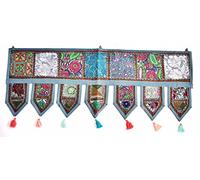 Sophia Art Christmas Decorative - Indian Ethnic Window Valance Home Decor Bandhanwar Toran Vintage Embroidered Patchwork Door Hanging (Grey, 39" X 13" Small Valance)