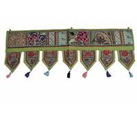 Sophia Art Christmas Decorative - Indian Ethnic Window Valance Home Decor Bandhanwar Toran Vintage Embroidered Patchwork Door Hanging (Parrot Green, 39" X 13" Small Valance)