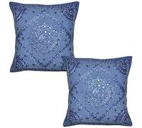 Sophia Art Home Furnishing Decorative Heavy Handmade Embroidered and Mirror Work Indian Cotton Maroon Throw Pillow Cushion Covers 16 x 16 Inches (Grey, 02 Pcs Lot (16"x 16"))