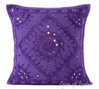 Sophia Art Home Furnishing Decorative Heavy Handmade Embroidered and Mirror Work Indian Cotton Maroon Throw Pillow Cushion Covers 16 x 16 Inches (Purple, 01 Pcs (16"x 16"))