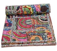 Sophia-Art Indian King/Twin Size Bohemian Traditional Bedding Kantha Mix Patchwork Kantha Rallies Ethnic Reversible Blanket Bedspread Handmade Kantha Quilt (Multi Israel Lace Patch, 90 * 108 Inches)