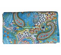Sophia-Art King/Twin Size Indian Handmade Paisley Print Kantha Quilt Cotton Kantha Blanket Bed Cover Sofa Cover Kantha Bedspread Bohemian Bedding (Turquoise, King 90x108 Inches)