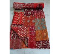 Sophia-Art Patola Cotton Patch Work Kantha Quilt, Kantha Blanket Bedspread, Patch Kantha Throw, King Kantha, Kantha Rallies Indian Sari Quilt, Size 90" X 108"