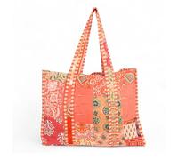 Sophia-Art Quilted Fabric Women Shoulder Tote Bag Handbag Bohemian Large Vintage Boho Patchwork Handbag Floral Printed Travel Bag with 1 Pocket Inside (Orange)