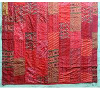 Sophia-Art Twin/King Indian Silk Sari Kantha Bedspread Bed Cover Ethnic Throws Quilted Patchwork Indian Quilt Cover Old Bohemian Vintage Patola Quilt (Red, California King 108"*108")