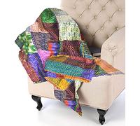 Sophia-Art Twin/King Indian Silk Sari Kantha Bedspread Bed Cover Ethnic Throws Quilted Patchwork Indian Quilt Cover Old Bohemian Vintage Patola Quilt (Multi, Baby Quilt 50" x 70")