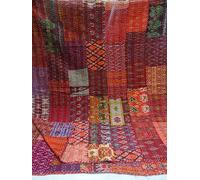 Sophia-Art Twin/King Indian Silk Sari Kantha Bedspread Bed Cover Ethnic Throws Quilted Patchwork Indian Quilt Cover Old Bohemian Vintage Patola Quilt (Brownish Red, California King 108"*108")