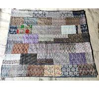 Sophia-Art Twin/King Indian Silk Sari Kantha Bedspread Bed Cover Ethnic Throws Quilted Patchwork Indian Quilt Cover Old Bohemian Vintage Patola Quilt (Grey, King 90" x 108")