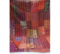 Sophia-Art Twin/King Indian Silk Sari Kantha Bedspread Bed Cover Ethnic Throws Quilted Patchwork Indian Quilt Cover Old Bohemian Vintage Patola Quilt (Brownish Red, Twin 60" x 90")