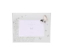 Sophia - Classic Silver Butterfly Glass Picture Frame With Bee Detail - 6" x 5" - Self Standing Horizontal Photo Frame With Easel Back - Contemporary Homeware & Gifting - H: 23cm x W: 18.