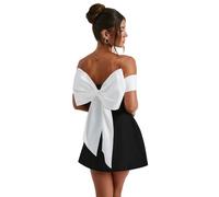 Sophia Elegant Black White Bow Dress | Women's Off-The-Shoulder Bodycon Dress with Large Bowknot Back | Party Short Dress (UK, Alpha, M, Regular, Regular, Black)