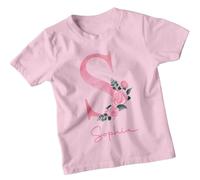 Sophia Initial S Personalised Girls Kids T-Shirt Custom Name Floral Rose Childrens Tee 7-8 Years