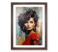 Sophia Loren Hard Edge Framed Wall Art Print A2 Walnut | Ready to Hang, Premium Gi Paper, Fade-Resistant Inks, Securely Packaged, UK Made