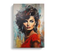 Sophia Loren Hard Edge Painting Art Canvas Print | Gallery Wrapped 30mm Frame Wall Art | 30x20 inches | Ready to Hang | Contemporary Picture | Living Room Bedroom Lounge Office