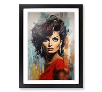 Sophia Loren Hard Edge Painting Framed Print | A2 Black Framed Wall Art | Ready to Hang | Modern Historical Picture | Living Room Bedroom Lounge Office