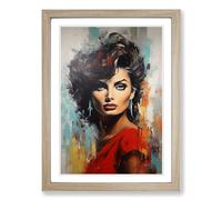 Sophia Loren Hard Edge Painting Framed Print | A2 Oak Framed Wall Art | Ready to Hang | Modern Historical Picture | Living Room Bedroom Lounge Office