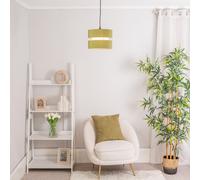 Pair of Small Easy Fit Ceiling Light Shades 2 Tier Pendant Drum Lampshade for Living Room Bedroom Hallway - Olive Green - LED Bulbs Included