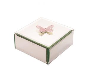 Sophia Pink Butterfly Square Glass Jewellery Box 6.1 x 12.3 x 12.3cm