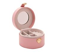 Sophia Pink Round Jewellery Box with Lift Up Lid & Mirror 8 x 11.9 x 11.9cm
