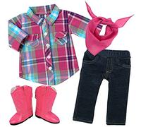 Sophia’s 4 Piece Baby Dolls Clothes Set, 18" Pink Cowgirl Checked Shirt and Jeggings Outfit Set with Bandana and Doll Boots, Doll Not Included