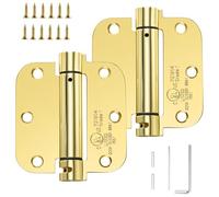 Sophia Self-Closing Door Hinge 3.5 Inch Rounded 5/8 Radius Interior, Spring Loaded Hinge Adjustable Tension for Garage Residential Standard Bedroom Indoor Doors, 2 Pack, Polished Brass