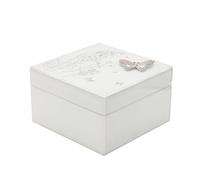 Sophia - Square Silver Butterfly Trinket Box with Hinge Opening & Floral Detail - Stylish Home Décor & Gifting Storage for Home, Living Room, Lounge & Bedroom - H: 8cm x W: 14cm.