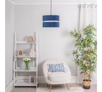 Large Easy Fit Ceiling Light Shade 2 Tier Pendant Drum Lampshade for Living Room Bedroom Hallway - Navy Blue - LED Bulb Included