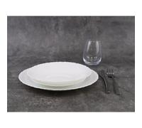 (Sophia - Wavy, 24 piece) 12/24 White Glass Dinner Set Small Plate Soup Bowl