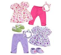 Sophia's 8-Piece Flower Tunic and Legging Outfits for 15" Baby Dolls, Multi Teamson Kids Purple One Size