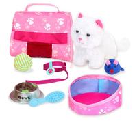 Sophia's By Teamson Kids White Plush Kitty Cat And Accessories Set For 18" Dolls