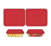 Sophico 11 Cup Rectangle Silicone Storage Cover Lids Replacement for Pyrex 7212-PC Glass Bowls, Container not Included (RED-2PACK)