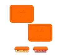 Sophico 3 Cup Rectangle Silicone Storage Cover Lids Replacement for Pyrex 7210-PC Glass Bowls, Container not Included (ORANGE, 2 Pack)